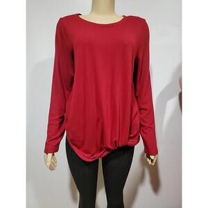 Leo Rosi Women's Top Shirt Size L Red Long Sleeve Twisted Hem #C